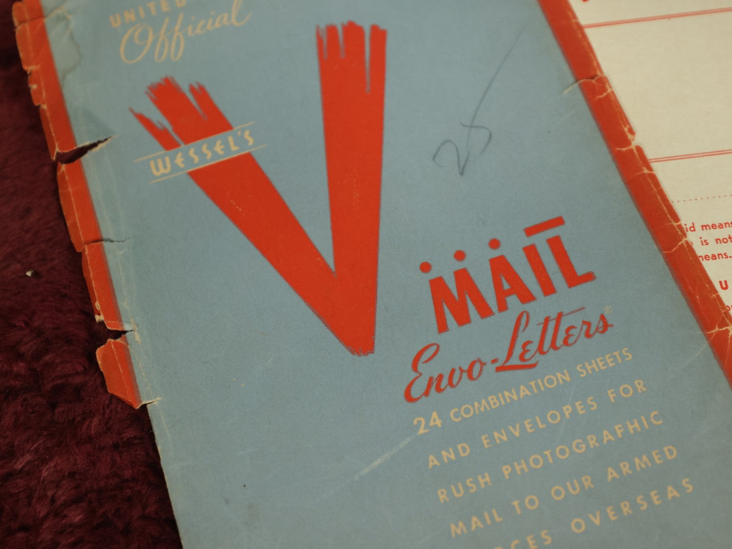 Lot 132 - Vintage Weddel's V-Mail Invo-Letters, Combination Sheets And Envelopes For Rush Photographic Mail To Our Armed Forces Overseas, Stanley Wessel & Company, Chicago, Incomplete, Note Heavy Wear