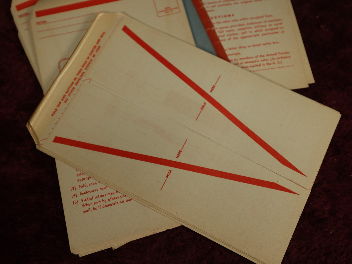 Lot 132 - Vintage Weddel's V-Mail Invo-Letters, Combination Sheets And Envelopes For Rush Photographic Mail To Our Armed Forces Overseas, Stanley Wessel & Company, Chicago, Incomplete, Note Heavy Wear