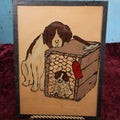Lot 123 - Novice Unframed Reverse Painting On Glass Of Dog And Puppy In Cage