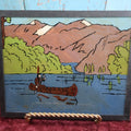 Lot 124 - Novice Unframed Reverse Painting On Glass Of Native American Woman In Canoe
