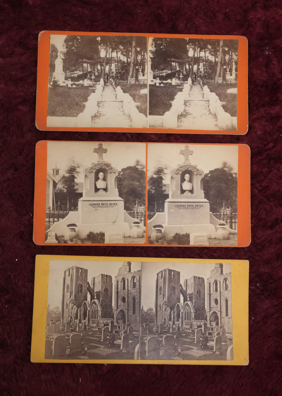 Lot 132 - Grouping Of Three Antique Stereo Cards Of Cemeteries, Including Nashua, New Hampshire, The Leonard White Noyes Grave, And Elgin Cathedral