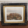 Lot 029 - Antique Watercolor Seascape Painting Of Rocks On Shore, Seagulls, Sky, In Antique Ebony Etched Wood Eastlake Frame