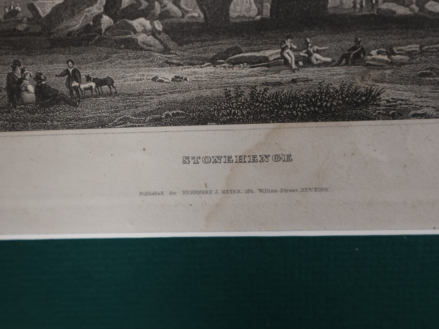 Lot 031 - Antique Framed Engraving Print Of Stonehenge, Published By Hermann J. Meyer, New York, Original By Carl Reiss, No Glass In Frame, Note Moisture Damage