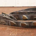Lot 075 - Antique Leather Horse Harness Reins With Brass Heart Shaped Studs, Note Missing Some Studs, Various Wear