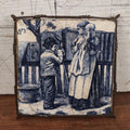 Lot 076 - Antique Painted Minton's English Tile In Frame Trivet / Wall Hanger, Young Boy Selling Rabbits, Note Severe Damage, Repairs