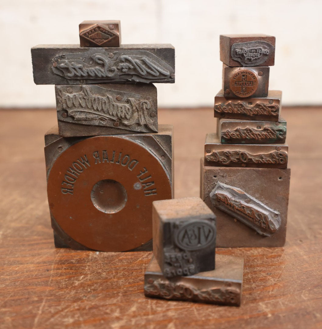 Lot 110 - Grouping Of Twelve Assorted Advertising Print Block Letterpr ...
