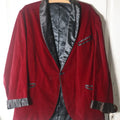 Lot 020 - Vintage Red Velvet And Silk Smoking Jacket With Button Enclosure (Approximate Measurements In Description)