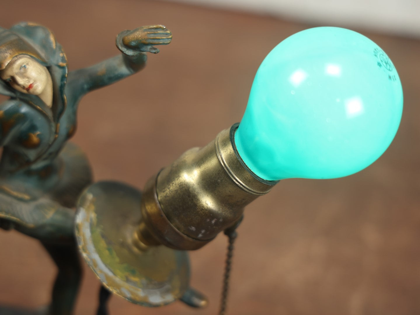 Lot 014 - Antique Art Deco Harlequin Clown Jester Lamp, Metal On Marble Base, Note Missing Hand, Missing Bulb Surround And Shade, Bulb Socket Replaced