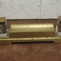 Lot 016 - Antique Double Inkwell With Heavy Brass Base And Pen Rest With Two Glass Inkwells With Matching Brass Lids, Note Chips To Inkwells