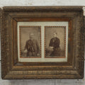 Lot 040 - Unique Framing Of Two Antique Cabinet Card Photos, Likely Of A Husband And Wife, In Deep Ornate Frame, With Custom Mat, Note Losses To Frame
