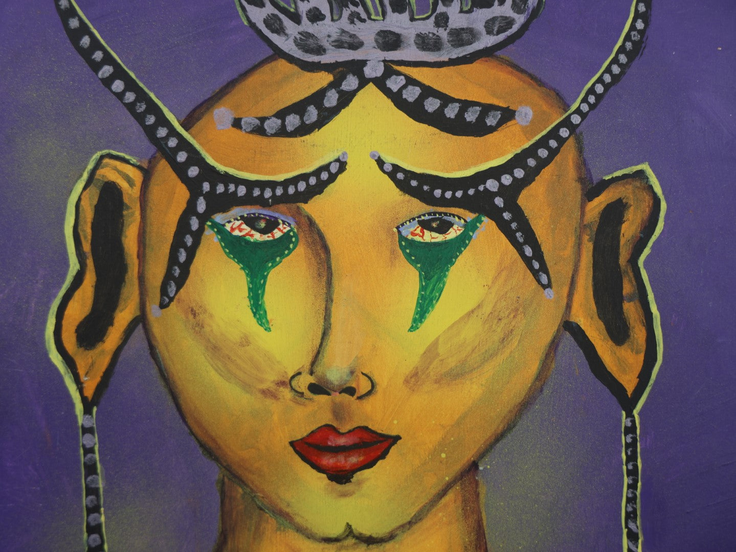 Lot 043 - Vintage Painting On Masonite Of A Strange Goddess Like Woman In Purple Dress, Crown, Signed S. Walshman, 1980