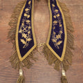 Lot 052 - Vintage Purple Velvet Odd Fellows I.O.O.F. Sash Collar With Vine And Leaves, Crossed Staffs Symbol, Tassels, By Harding Army And Navy Uniforms, Boston, Massachusetts