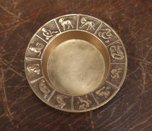 Lot 061 - Vintage Brass Korean Zodiac Trinket Dish, Tip Tray, Ash Tray, Marked Korea