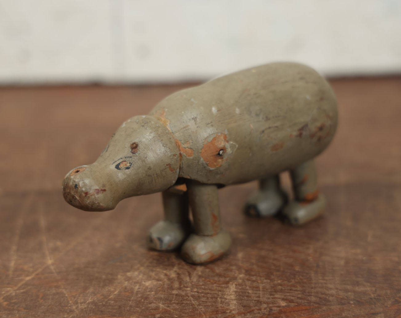 Miss Garite Lot 068 - Vintage Carved Wooden Hippo Toy With Movable Legs, Note Miss ...