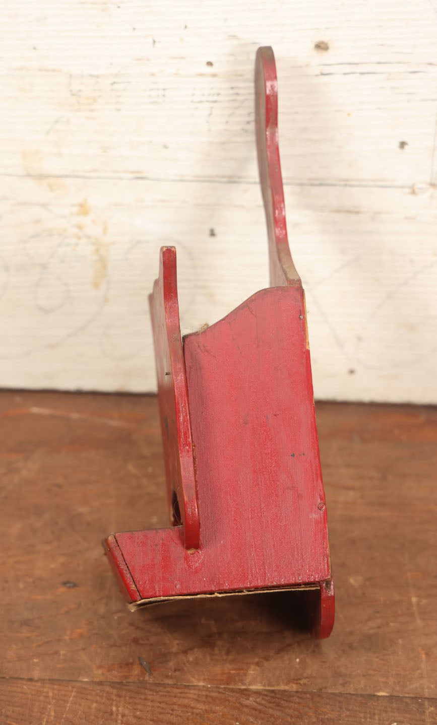 Lot 015 - Antique Folk Art Cat Match Box Holder And Strike, Hand Painted In Red, Hand Cut Wood