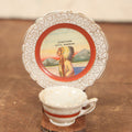 Lot 073 - Vintager Cup And Saucer Glued To Wooden Display, Souvenir Of Junction City, Kansas, Depicting Native American Man