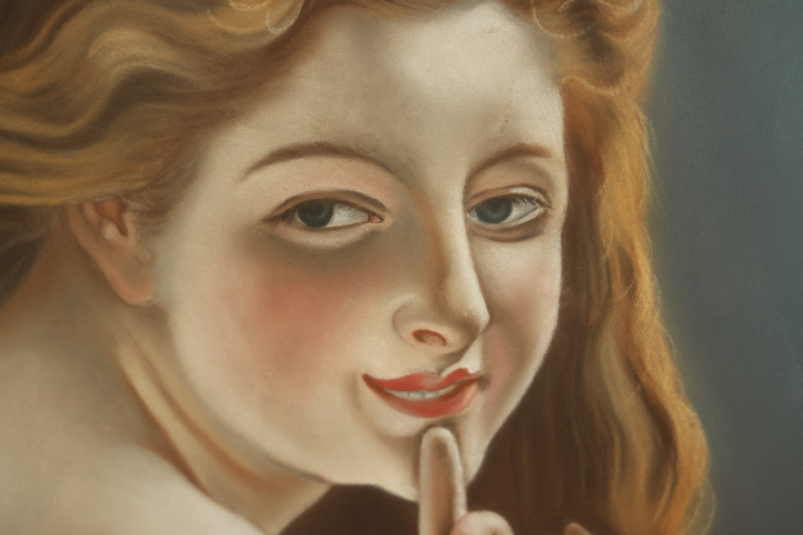 Lot 001 - Oversized Pastel Painting Of An Enigmatic Blonde Woman, Likely Based On Another Artwork, In Oval Gilt Frame - 26" x 30"