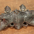 Lot 004 - Antique Inkwell Carved Out Of A Single Piece Of Wood With Natural Leaf Motif, Two Glass Inserts, With Matching Caps