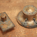 Lot 005 - Antique Arts And Crafts Desk Set With Inkwell With Pen Rest And Blotter, Hammered Copper And Wood, Marked Copper And Silver