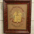 Lot 012 - Antique Celluloid Jesus, Mary, And Joseph Holy Family Art Work With Embroidered Punchwork In Frame - 17-1/2" x 21-3/4"