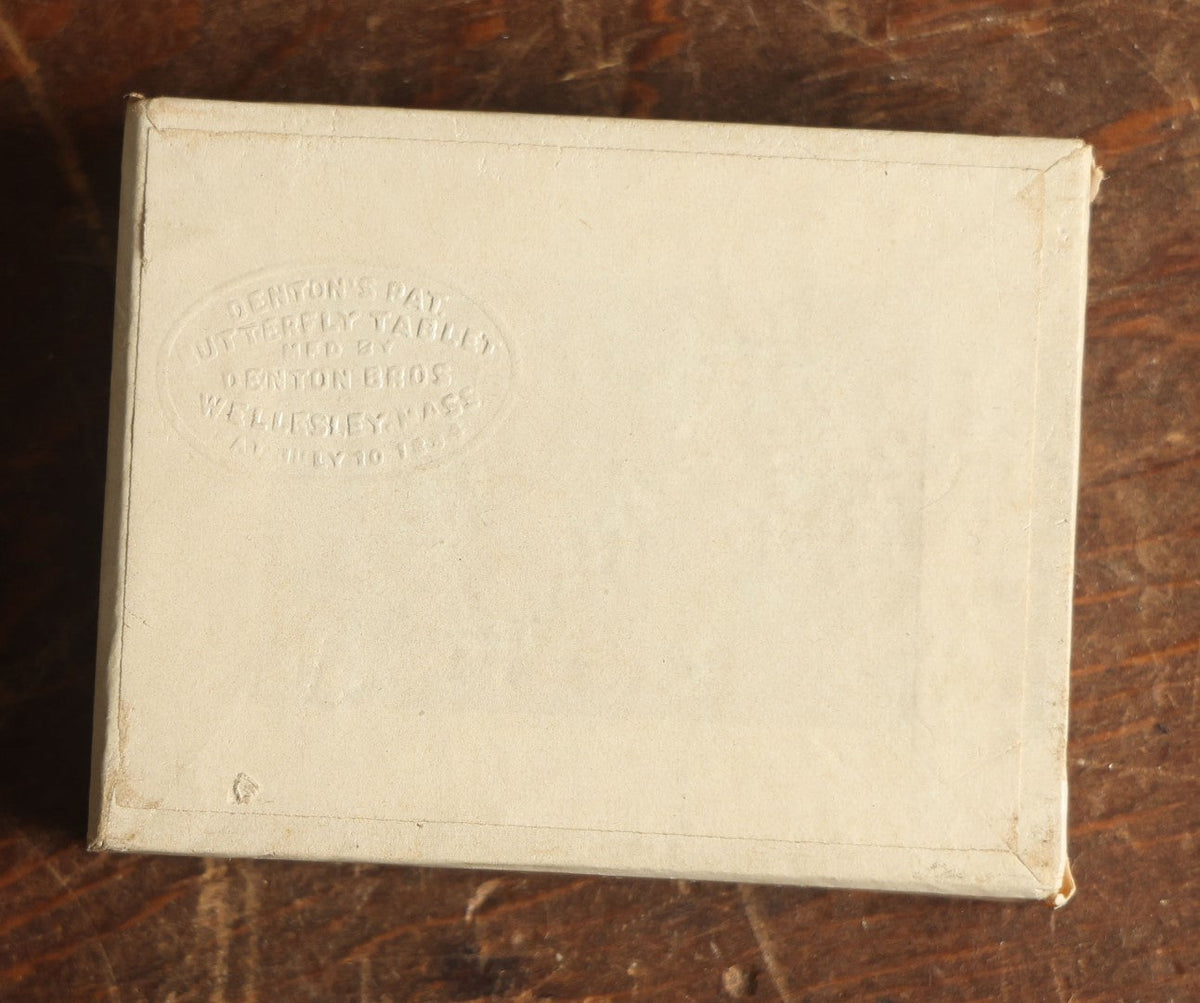 Lot 033 - Antique Pieris Rapae "Cabbage White" Butterfly Slabbed Preparation, Denton Bros Patented Butterfly Tablet, Wellesley, Massachusetts, Copyright 1894 - 2-3/4" x 2-1/8" (Yellower, Damaged Wings)