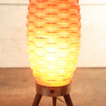Lot 049 - Vintage Mid-Century Modern Beehive Faux Basket Weave Accent Lamp, Blow Mold Plastic, Orange Color, With Three Footed Wooden Base, 13-1/2" Tall