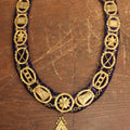 Lot 055 - Antique Odd Fellows I.O.O.F. Purple Chain Collar With Many Symbols Including Three Links And Heart In Hand, With Single Staff Medallion, By Harding Uniform & Regalia Company, Boston