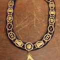 Lot 056 - Antique Odd Fellows I.O.O.F. Purple Chain Collar With Many Symbols Including Three Links And Heart In Hand, With Spear Medallion, By Harding Uniform & Regalia Company, Boston