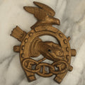 Lot 011 - Antique Cast Iron Odd Fellows I.O.O.F. Friendship Love And Truth F.L.T. Horse Show With Bird, Quiver Of Arrows, Three Links, Painted Gold