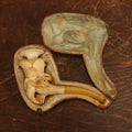 Lot 014 - Antique Genuine Carved Meerschaum Pipe With Cupid Cherub, Yellow Stem, And Original Custom Case. Marked C.P.F. Warranted