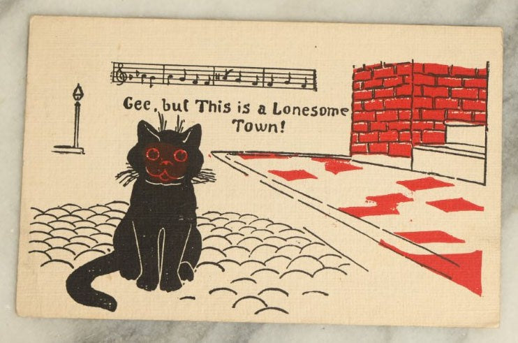 Lot 051 - Pair Of Antique Black Cat Cartoon Postcards With Comic Lyrics And Music, Circa 1907