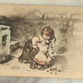 Lot 056 - Antique "The Goblins Will Catch You If You Don't Watch Out" Spooky Postcard With Frightened Young Girl With Doll, Writing On Back