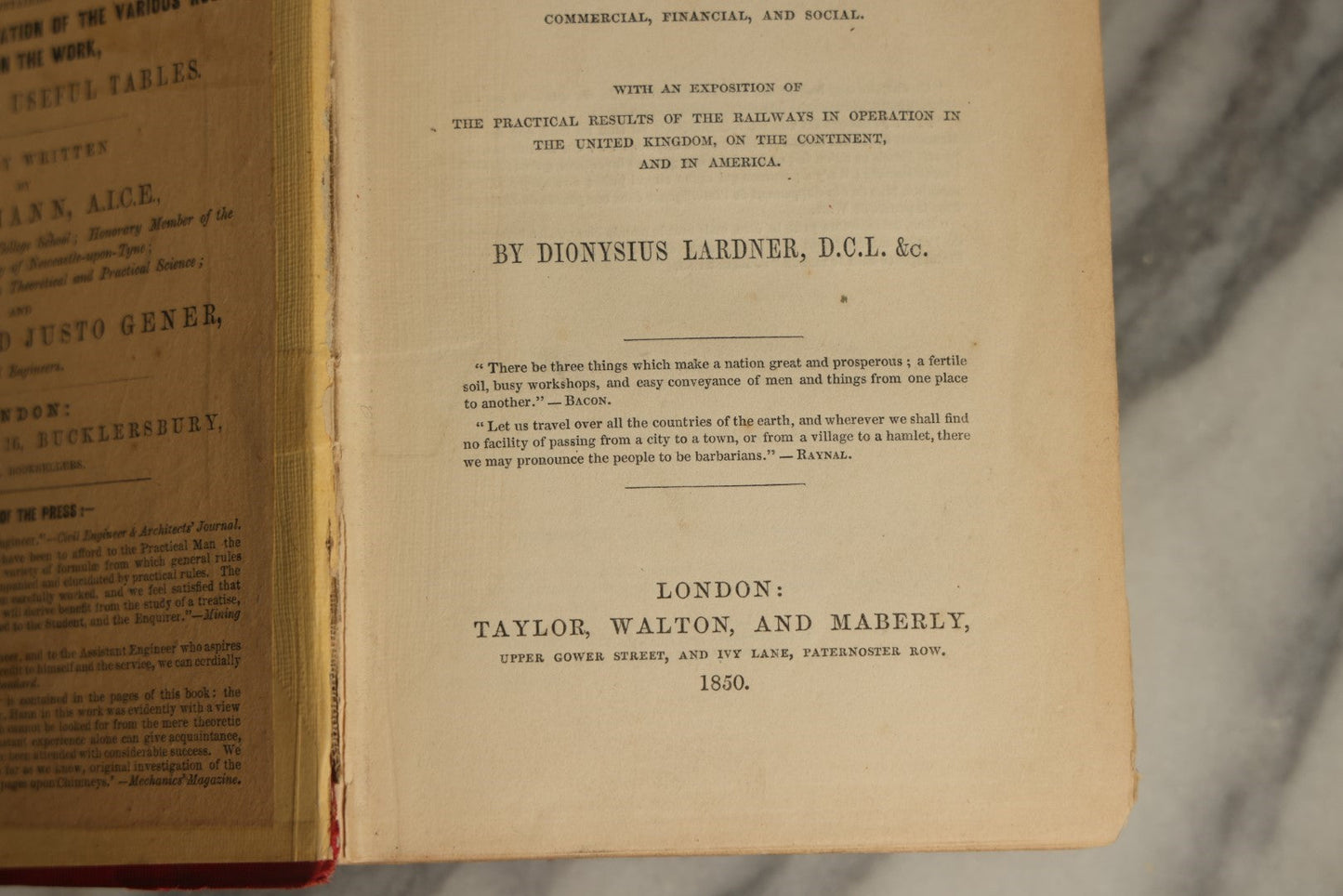 Lot 078 - "Railway Economy: A Treatise On The New Art Of Transport" Antique Book By Dionysius Lardner, Published 1850
