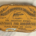 Lot 088 - Single Antique Advertising Tin, Wood's Improved Lollacapop The Greatest Known Antidote For Mosquitos, Black Flies, And Gnats, Note Wear, Dents Losses