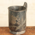 Lot 111 - Antique Silver Plate Cup With Ornate Etched Design, Handle, Various Wear And Tarnishing, Dents