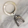 Lot 040 - Antique Baby Rattle With Little Miss Muffet, Spider And Spider Web On Bell, With Mother Of Pearl Ring