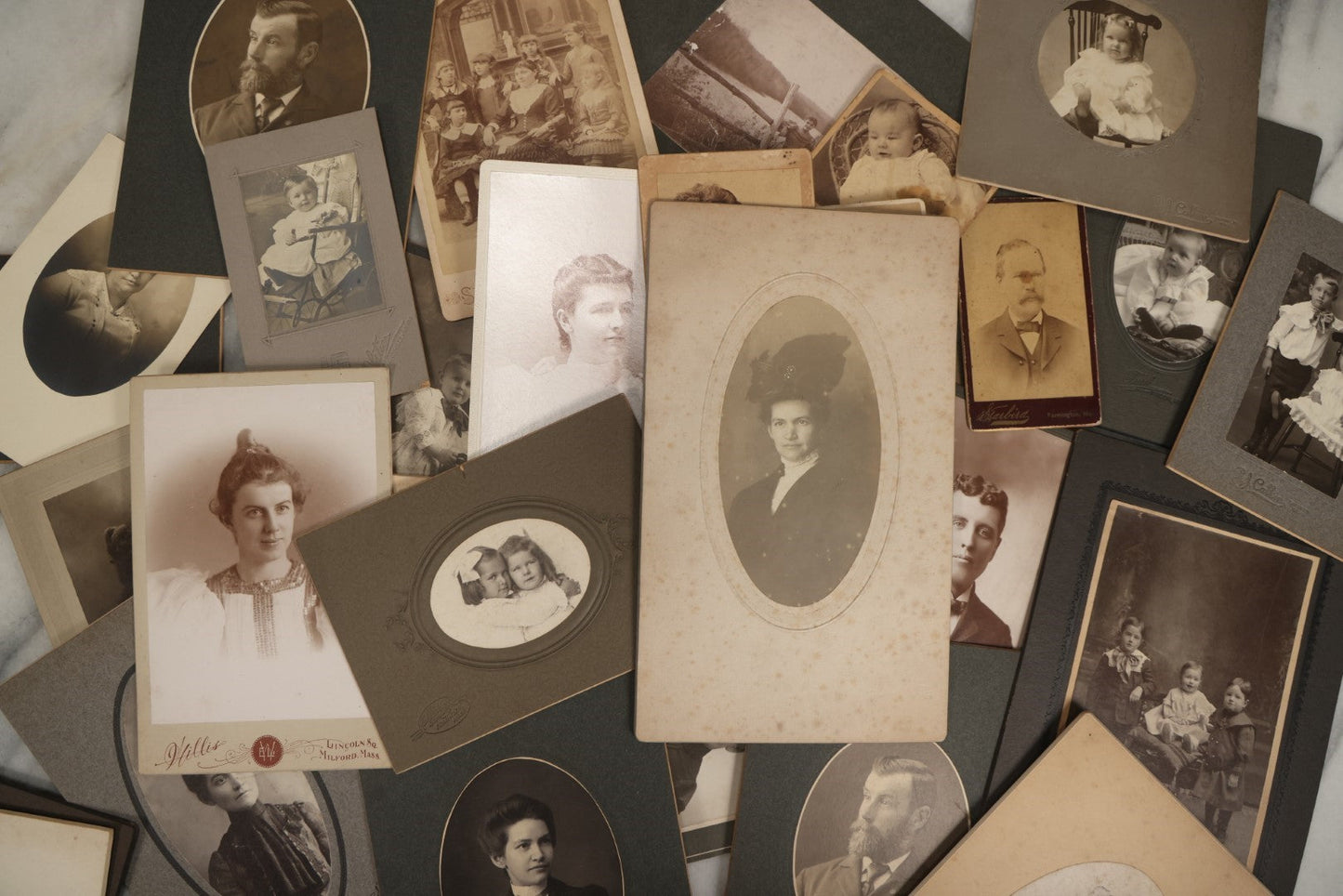 Lot 064 - Grouping Of 25+ Antique Portrait Photos, Cabinet Cards, C.D.V. Photos, And More, Of Men, Women, And Children, One Lot One Money