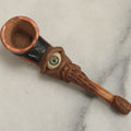 Lot 050 - Vintage Handmade Clay Smoking Pipe With Eyeball, Skull And Crossbones, Psychedelic Design, Note Chip To Rim