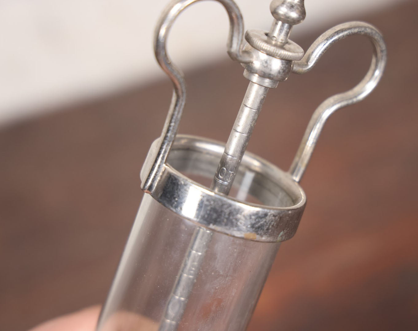 Lot 024 - Antique Glass And Metal Large 12" Medical Syringe, Marked Dewitt & Herz, Germany