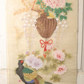 Lot 030 - Large Vintage East Asian Hand Painted Textile With Colorful Pheasant, Perched Bird, Flowers, Foliage, 19" x 50"