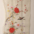 Lot 031 - Large Vintage East Asian Hand Painted Textile With Blue And Brown Birds, Bright Red Flowers, Foliage, 13.5" x 36"