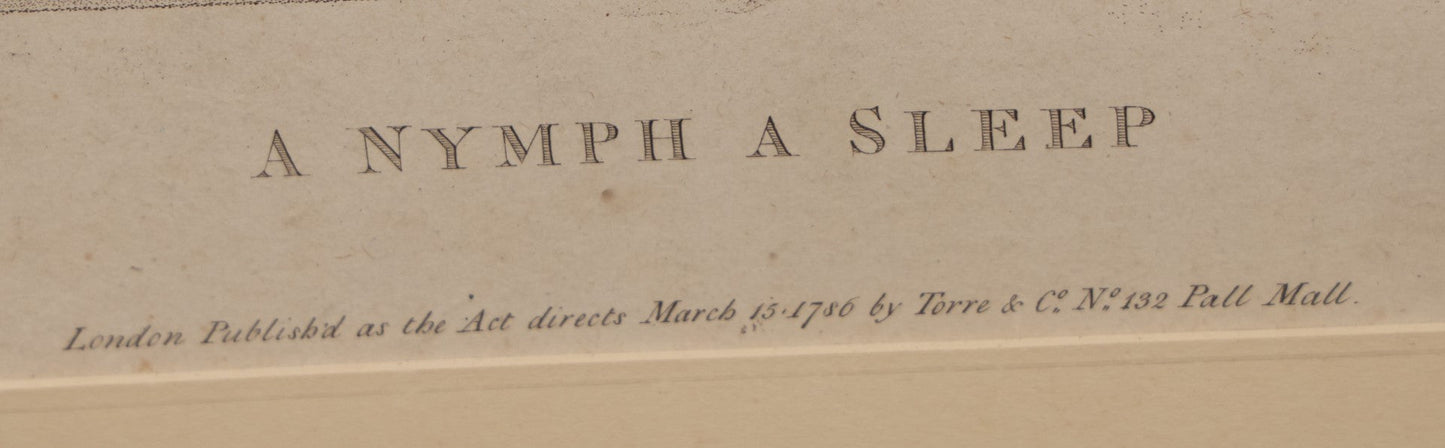 Lot 034 - Antique Nude Engraving Print, "A Nymph Asleep" After Giovanni Battista Cipriani (Italian, 1727-1785), Engraved By Pietro Bettelini, Dated 1756 By Torre & Co., No Glass In Frame, 17.5" X 16.5"