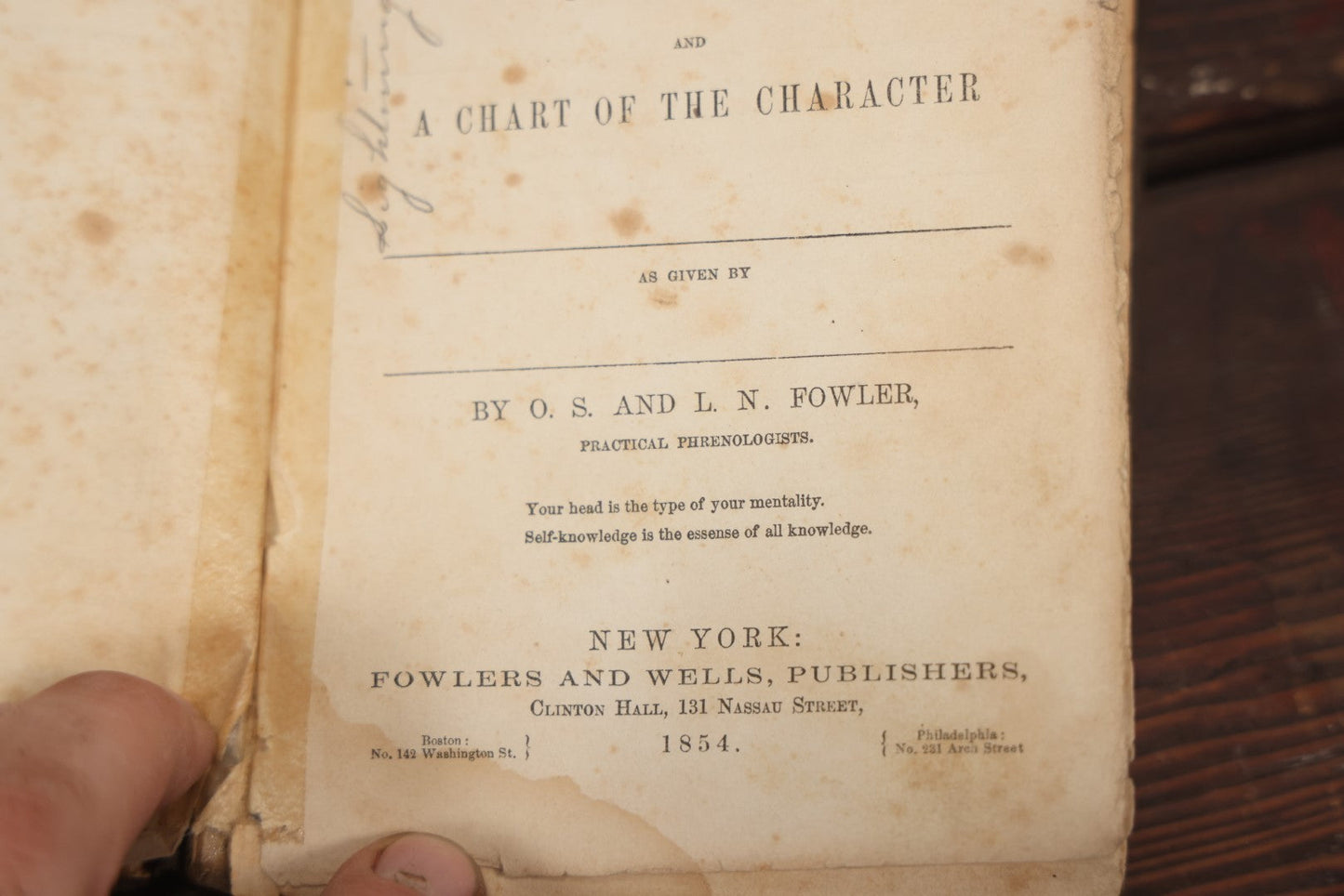 Lot 082 - "The Illustrated Self-Instructor In Phrenology And Physiology With 100 Engravings And A Chart Of The Character" Antique Book By O.S. And L.N. Fowler, 1854 Edition