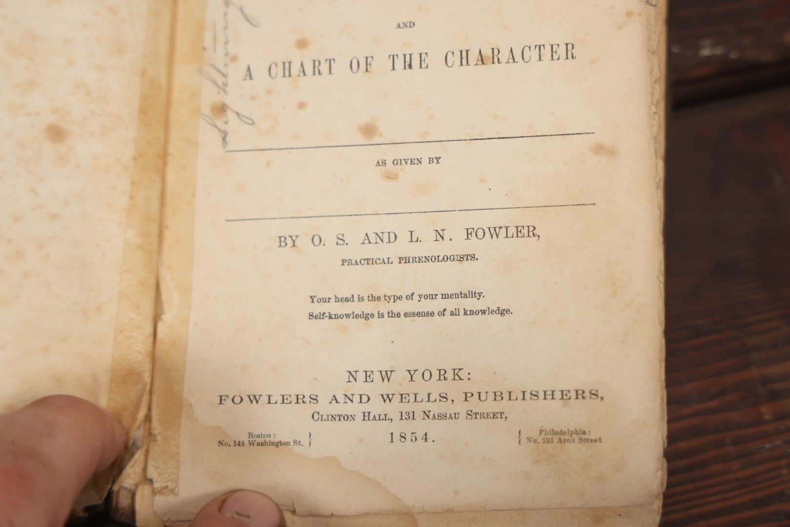 Lot 082 - "The Illustrated Self-Instructor In Phrenology And Physiology With 100 Engravings And A Chart Of The Character" Antique Book By O.S. And L.N. Fowler, 1854 Edition