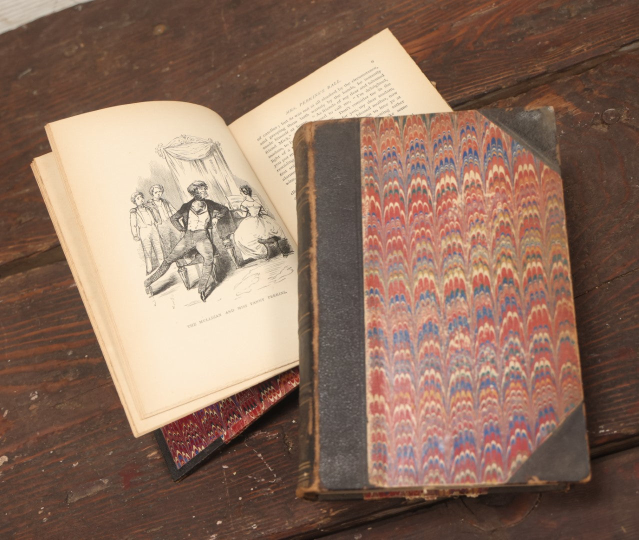 Lot 084 - "The Works Of William Makepeace Thackeray" Volume Ii, "The History Of Pendennis" And Volume  Xii, "The Christmas Books Of Mr. M.A. Titmarsh," Pair Of Antique Illustrated Books