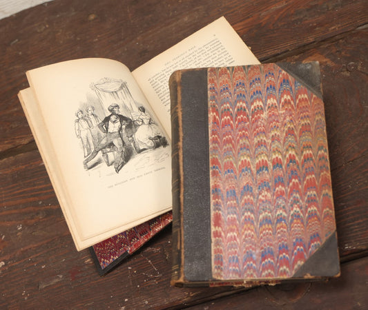 Lot 084 - "The Works Of William Makepeace Thackeray" Volume Ii, "The History Of Pendennis" And Volume  Xii, "The Christmas Books Of Mr. M.A. Titmarsh," Pair Of Antique Illustrated Books