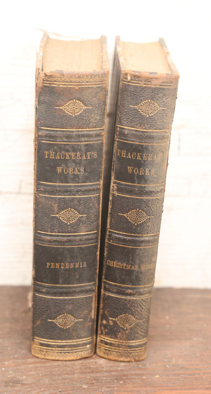 Lot 084 - "The Works Of William Makepeace Thackeray" Volume Ii, "The History Of Pendennis" And Volume  Xii, "The Christmas Books Of Mr. M.A. Titmarsh," Pair Of Antique Illustrated Books