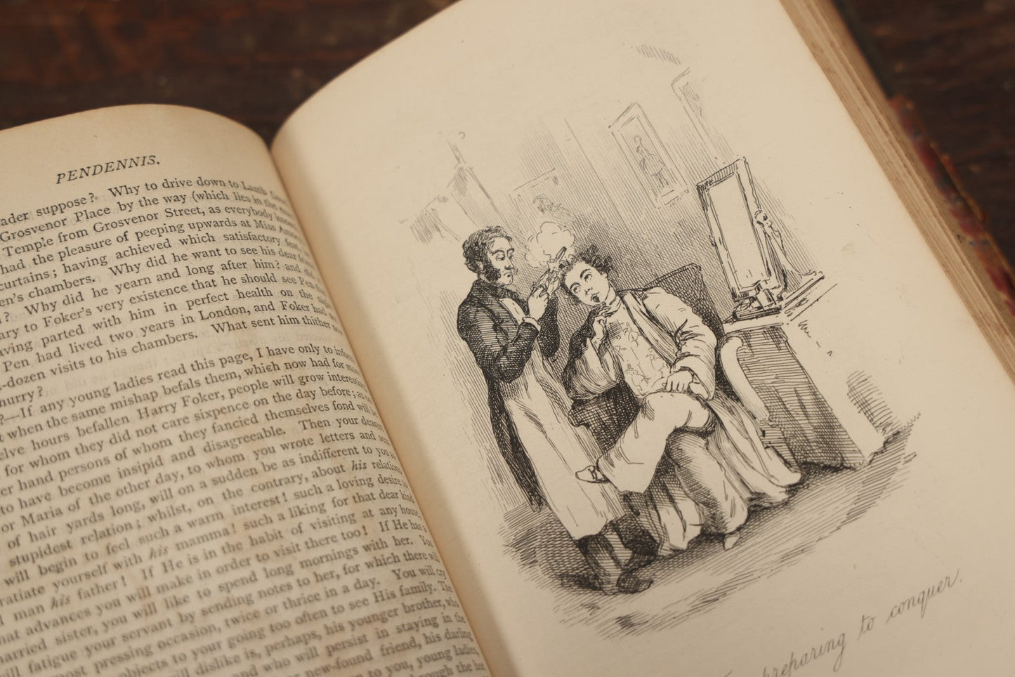 Lot 084 - "The Works Of William Makepeace Thackeray" Volume Ii, "The History Of Pendennis" And Volume  Xii, "The Christmas Books Of Mr. M.A. Titmarsh," Pair Of Antique Illustrated Books