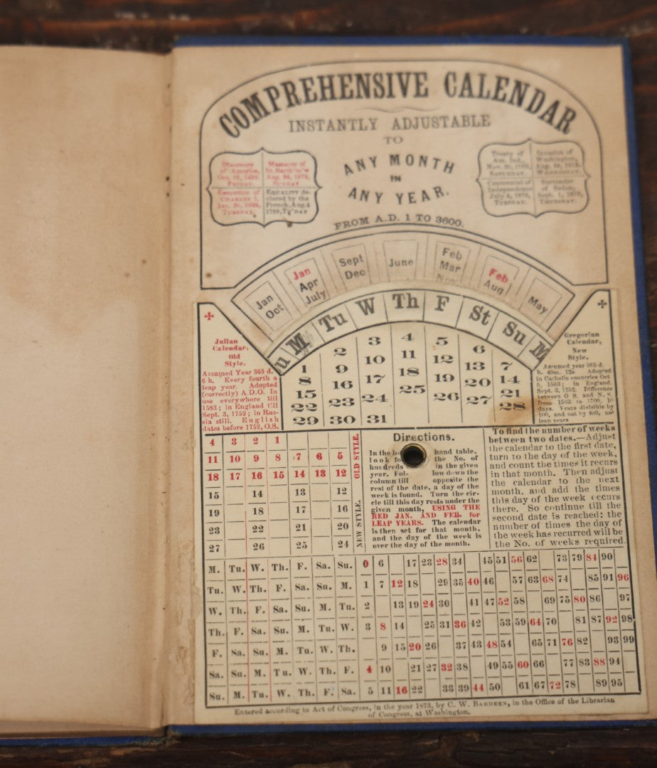 Lot 087 - "Goodrich'S Lightening Calculator:The Art Of Computation" Early Math Book With Perpetual Calendar, Lightning Graphics, Sparsely Illustrated, 1873