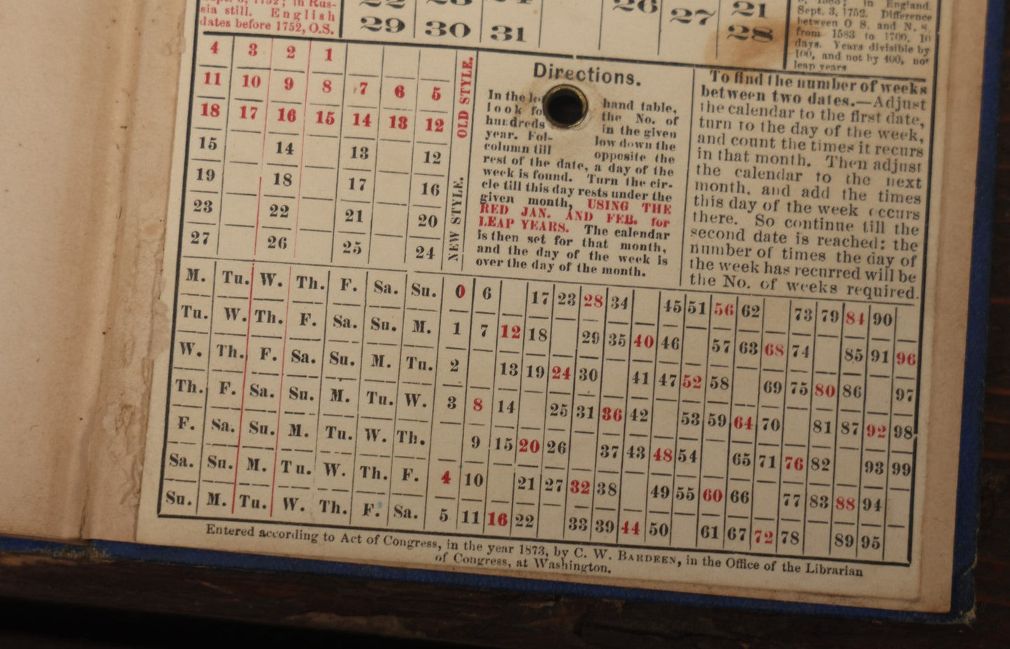 Lot 087 - "Goodrich'S Lightening Calculator:The Art Of Computation" Early Math Book With Perpetual Calendar, Lightning Graphics, Sparsely Illustrated, 1873